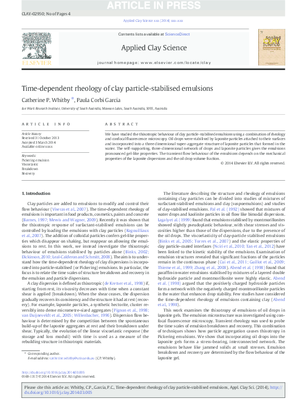 (PDF) Time-dependent rheology of clay particle-stabilised emulsions
