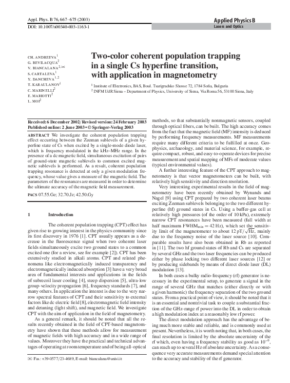 (PDF) Two-color coherent population trapping in a single Cs hyperfine ...