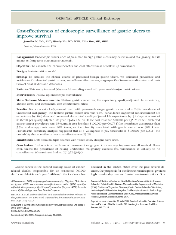 (PDF) Costeffectiveness of endoscopic surveillance of gastric ulcers
