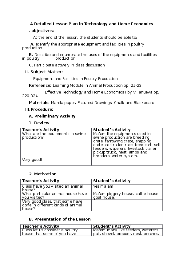 (DOC) A Detailed Lesson Plan in Technology and Home Economics