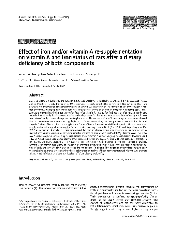 (PDF) Effect of iron and/or vitamin A re-supplementation on vitamin A ...