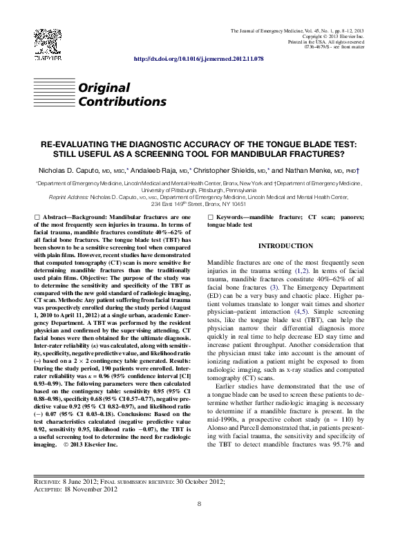 (PDF) ReEvaluating the Diagnostic Accuracy of the Tongue Blade Test