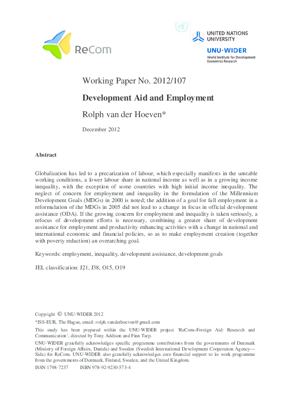 (PDF) Development Aid and Employment