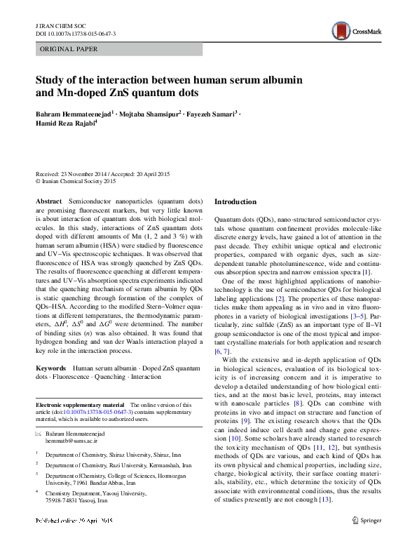 (PDF) Study of the interaction between human serum albumin and Mn-doped ...