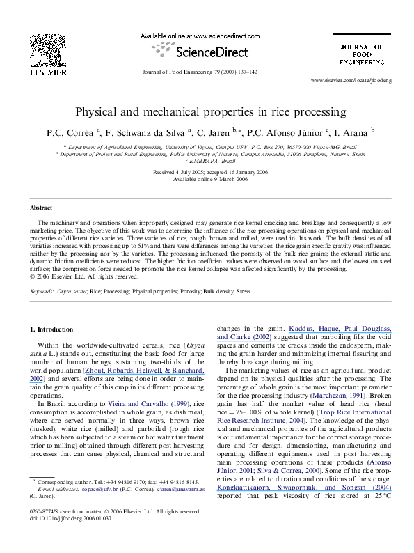 (PDF) Physical and mechanical properties in rice processing