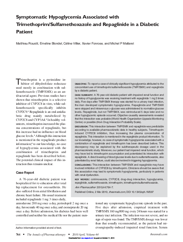 (PDF) TrimethoprimSulfamethoxazoleInduced Hypoglycemia as a Cause of