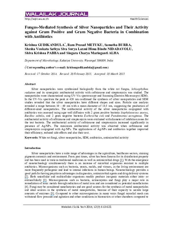 (PDF) Fungus-mediated synthesis of silver nanoparticles and their ...