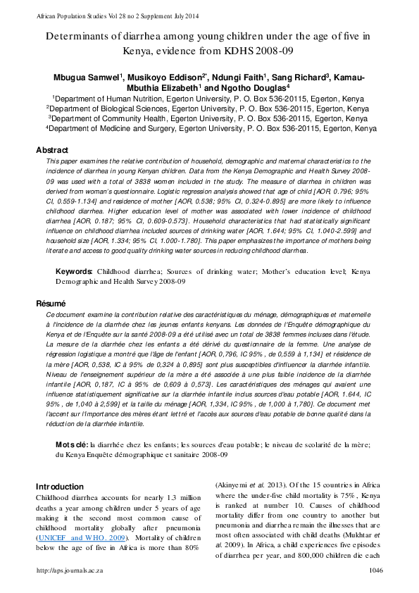 (PDF) Determinants of diarrhea among young children under the age of ...