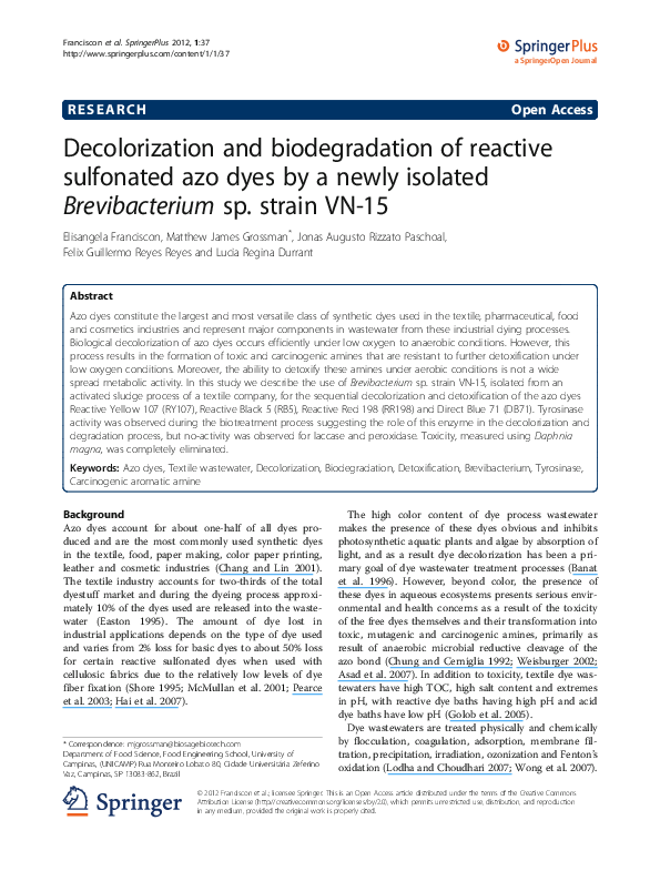 (PDF) Decolorization and biodegradation of reactive blue 220 textile