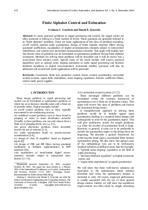 (PDF) Finite alphabet control and estimation
