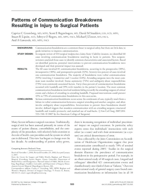 (PDF) Patterns of Communication Breakdowns Resulting in Injury to ...