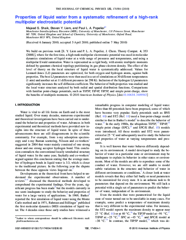 (PDF) Properties of liquid water from a systematic refinement of a high ...