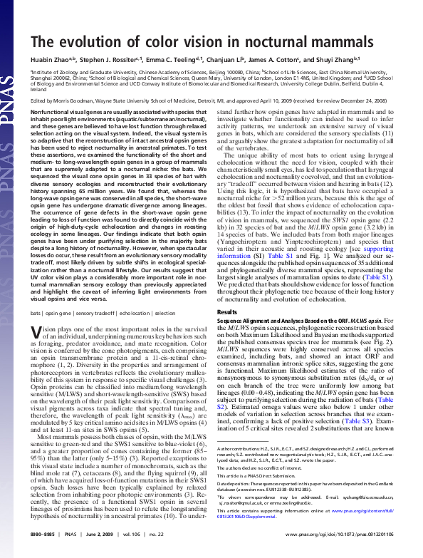 (PDF) The evolution of color vision in nocturnal mammals