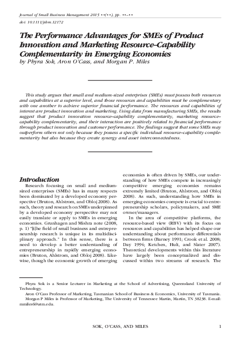 (PDF) The Performance Advantages for SMEs of Product Innovation and ...