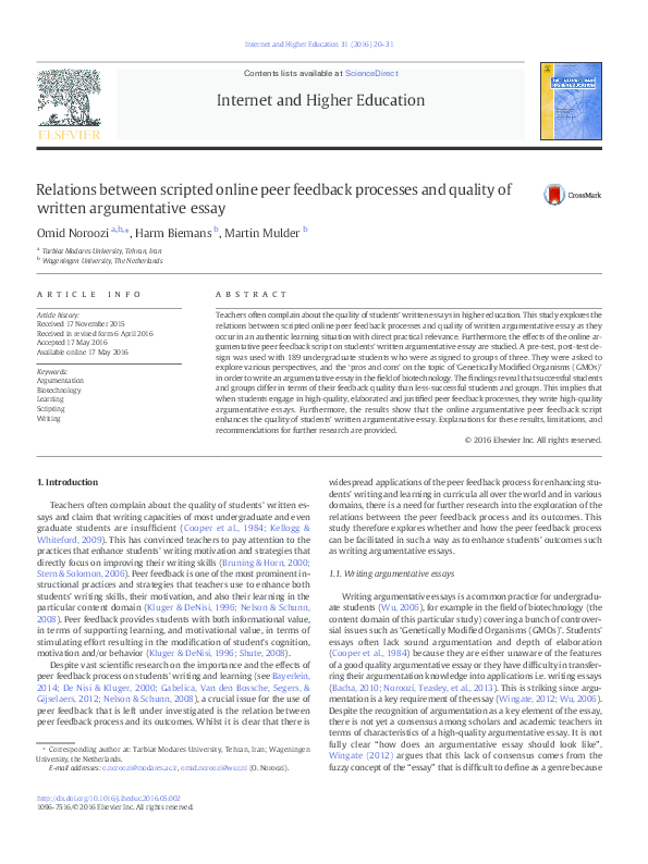 (PDF) Relations between scripted online peer feedback processes and ...