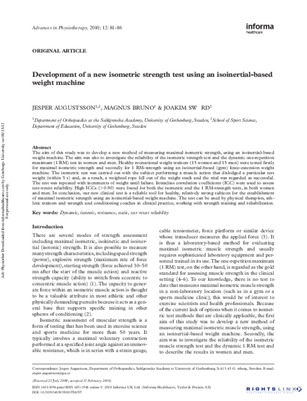 (PDF) Development of a new isometric strength test using an isoinertial ...