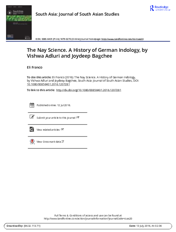 The Nay Science. A History of German Indology, by Vishwa Adluri and Joydeep Bagchee