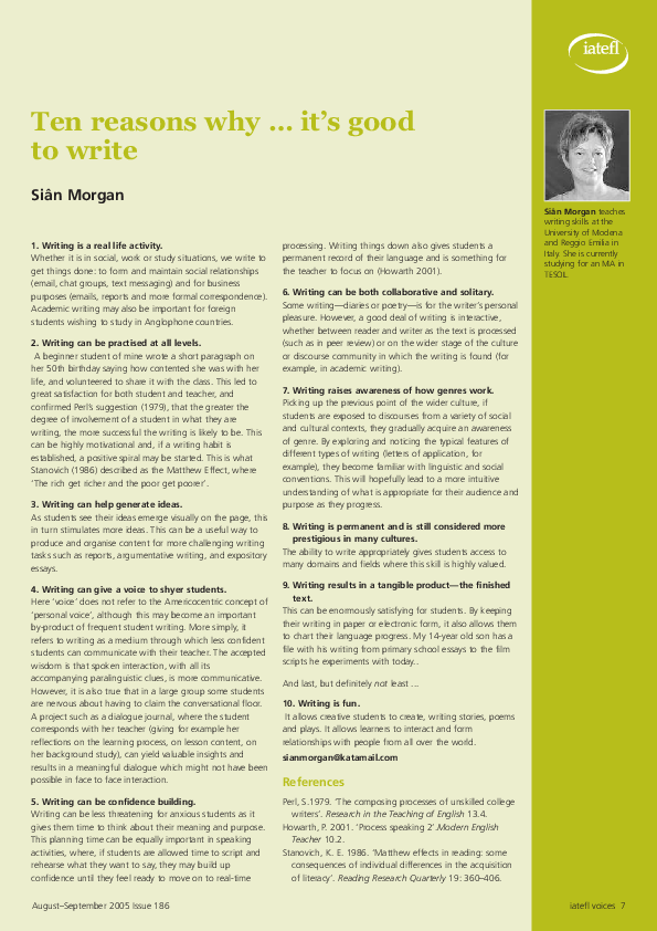 (PDF) Ten reasons why … it's good to write