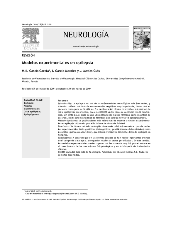 (PDF) Experimental models in epilepsy