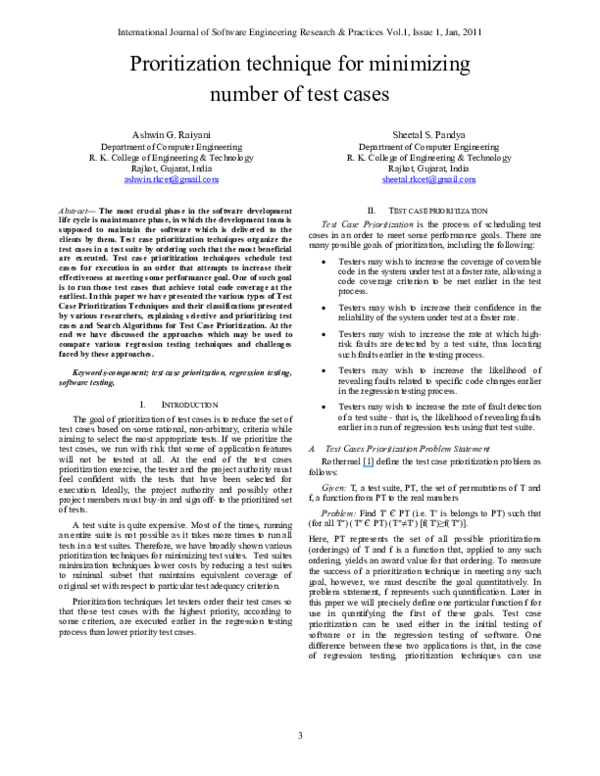 (PDF) Proritization technique for minimizing number of test cases