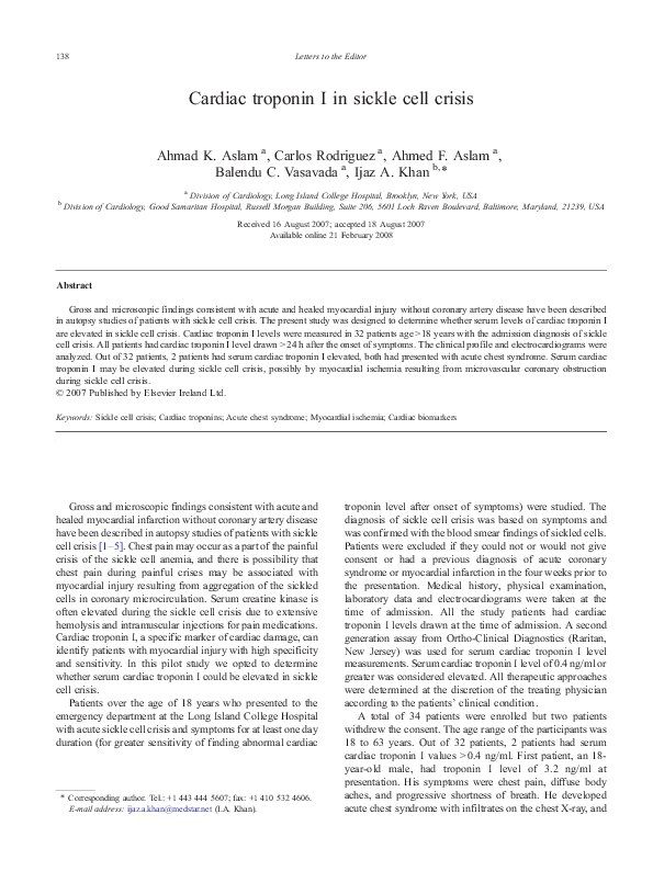  PDF Cardiac Troponin I In Sickle Cell Crisis Ahmad Aslam Academia edu