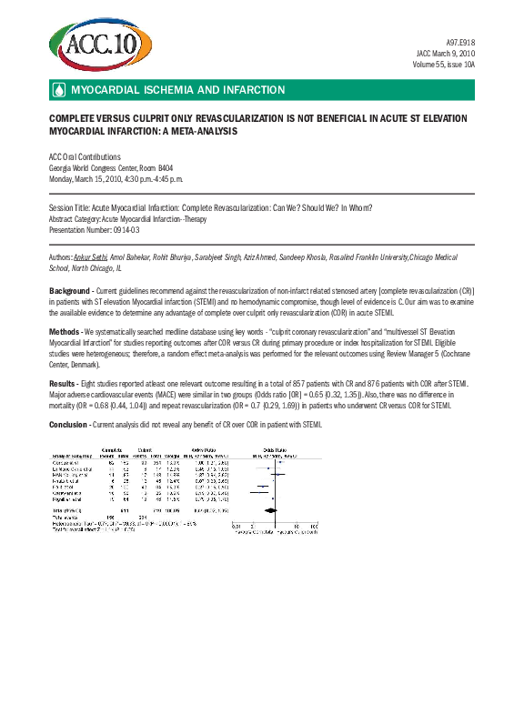 (PDF) Complete versus culprit only revascularization in acute ST ...