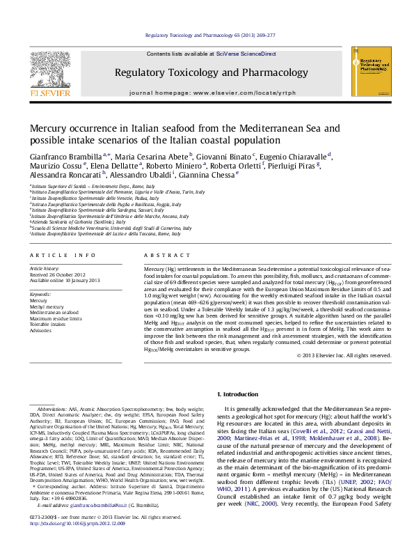 (PDF) Mercury occurrence in Italian seafood from the Mediterranean Sea
