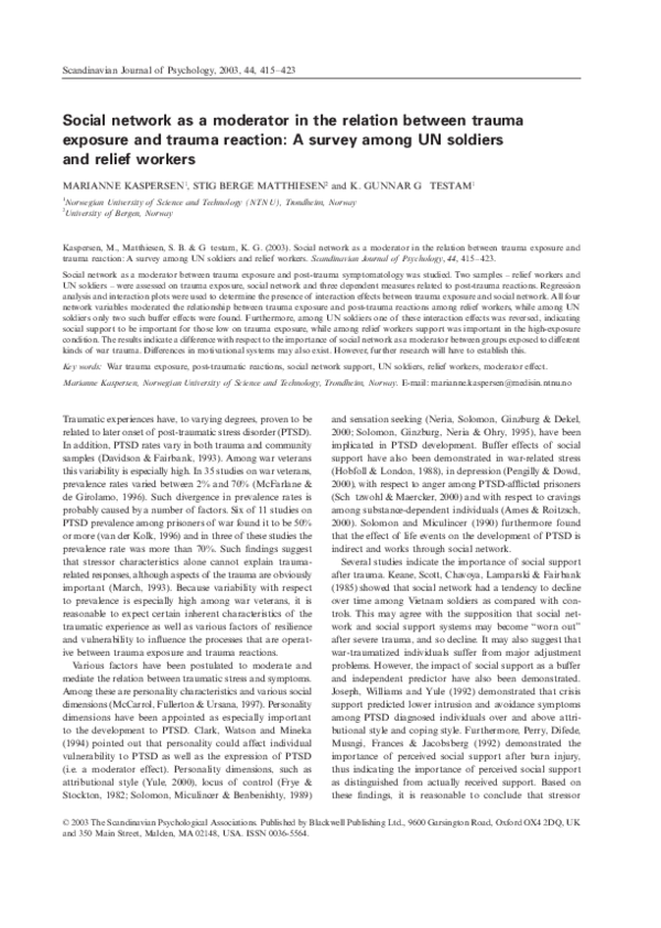 (PDF) Social network as a moderator in the relation between trauma ...