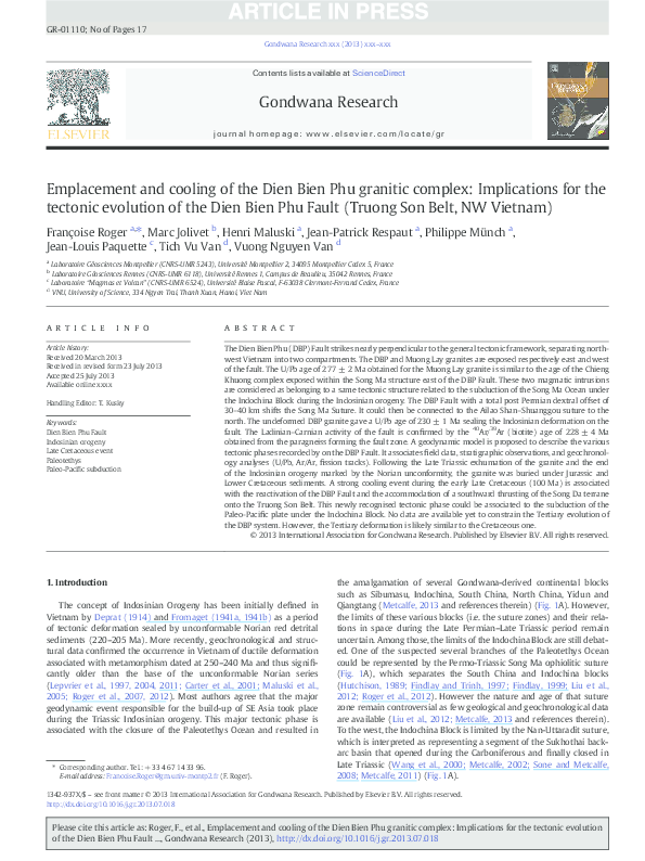 (PDF) Emplacement and cooling of the Dien Bien Phu granitic complex ...