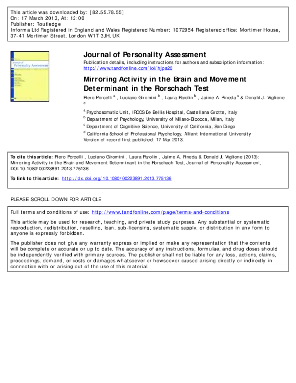 (PDF) Mirroring Activity in the Brain and Movement Determinant in the ...