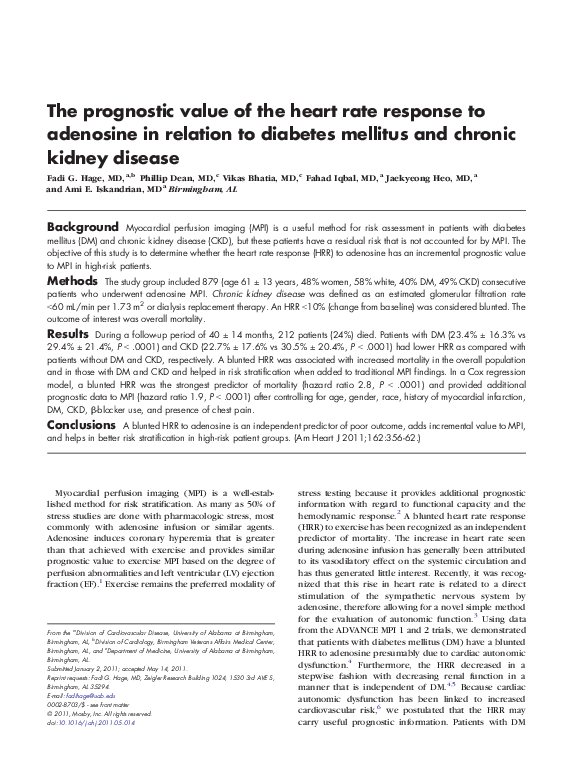 (PDF) The prognostic value of the heart rate response to adenosine in ...
