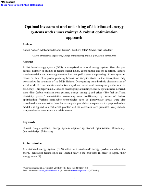 (PDF) Optimal investment and unit sizing of distributed energy systems ...