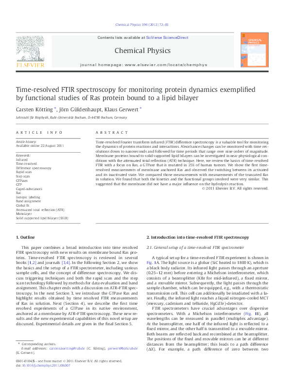 (PDF) Time-resolved FTIR spectroscopy for monitoring protein dynamics ...