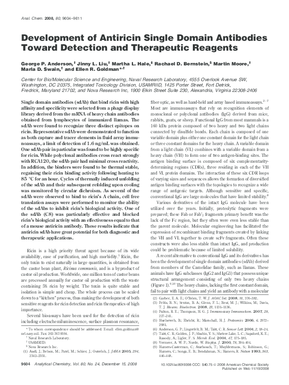 (PDF) Development of Antiricin Single Domain Antibodies Toward ...