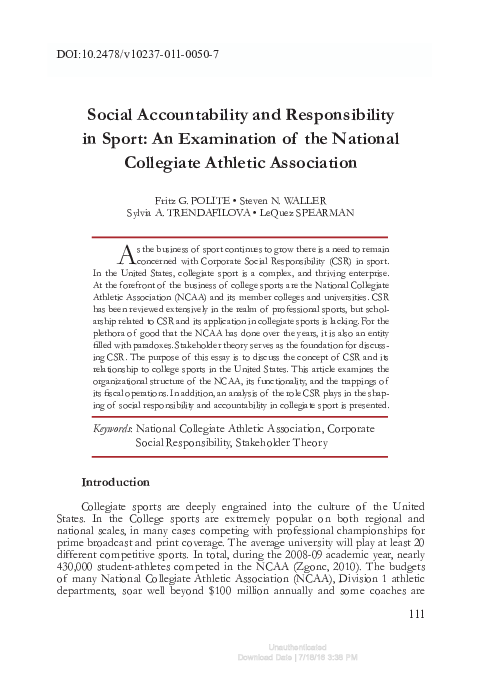 (PDF) Social Accountability and Responsibility in Sport: An Examination ...