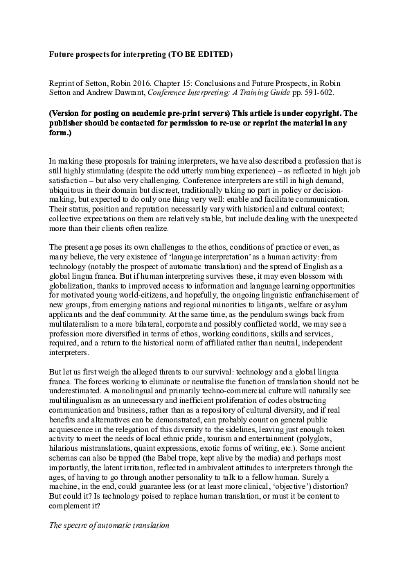 (DOC) Future prospects for interpreting (TO BE EDITED
