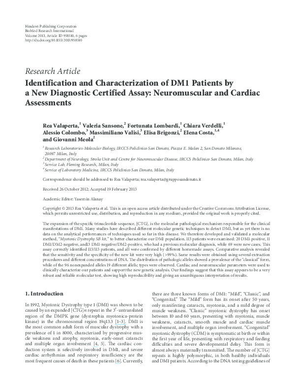 (PDF) Identification and characterization of DM1 patients by a new ...