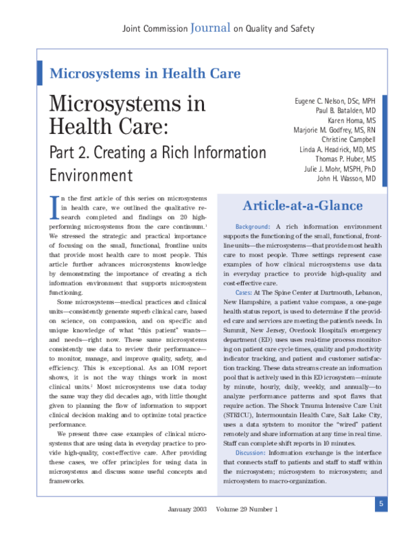 (PDF) Microsystems In Health Care: Part 2. Creating A Rich Information ...