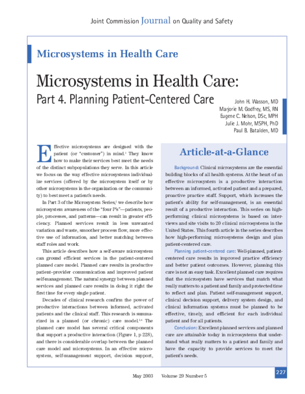 (PDF) Microsystems in health care: Part 4. Planning patient-centered care