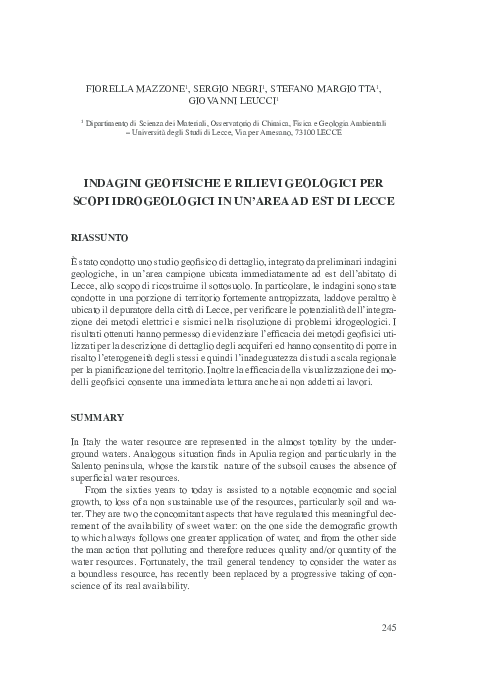 (PDF) Indagini Geofisiche e Rilievi Geologici Per Scopi Idrogeologici ...