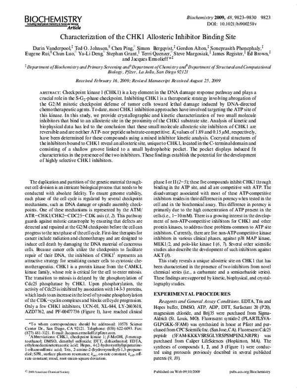 (PDF) Characterization of the CHK1 Allosteric Inhibitor Binding Site