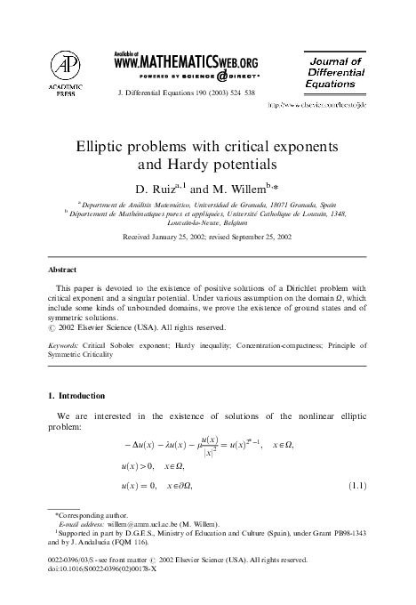(PDF) Elliptic problems with critical exponents and Hardy potentials