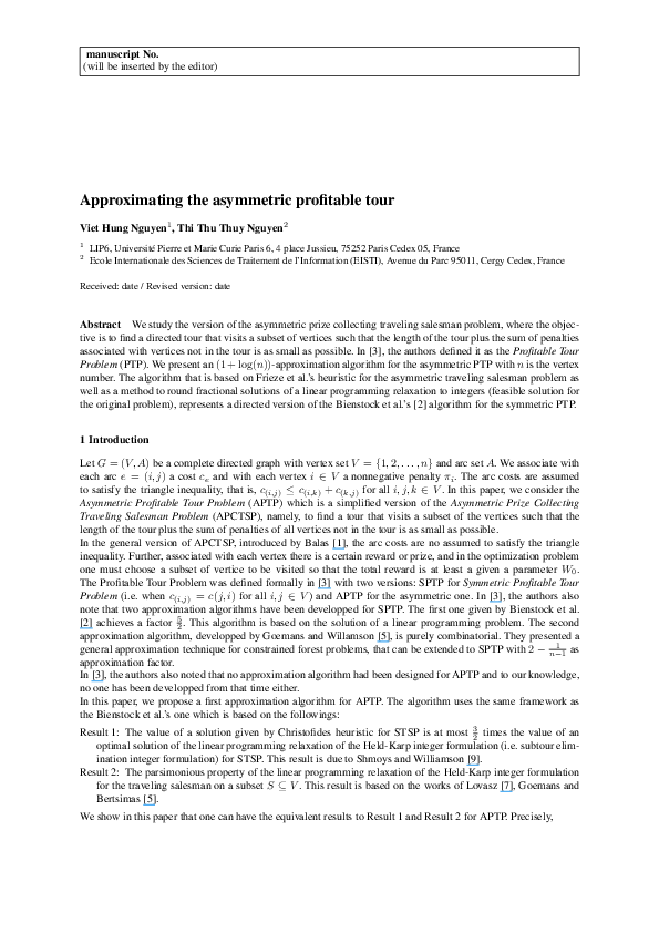 (PDF) Approximating the asymmetric profitable tour