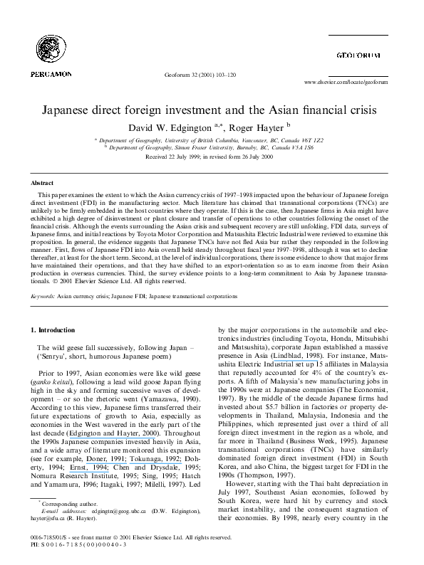 (PDF) Japanese direct foreign investment and the Asian financial crisis