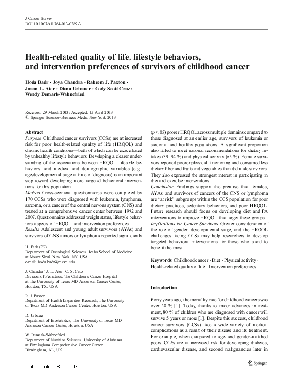 (PDF) Health-related quality of life, lifestyle behaviors, and ...