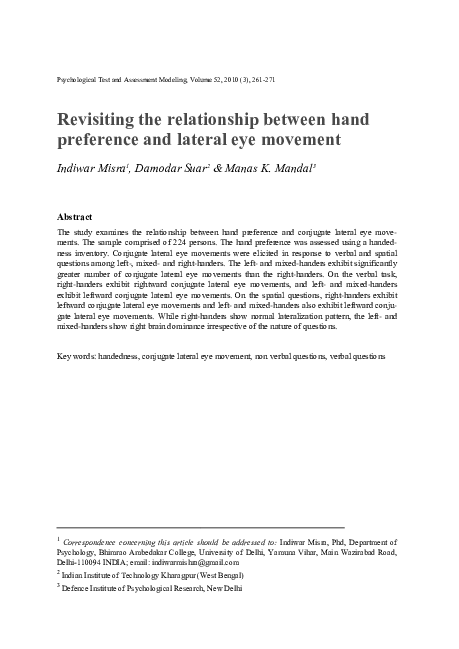 (PDF) Revisiting the relationship between hand preference and lateral ...
