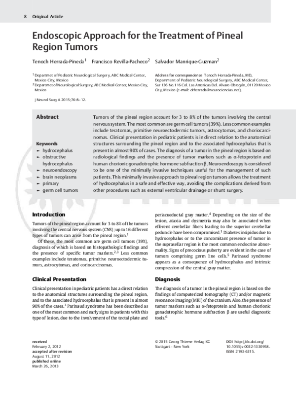 (PDF) Endoscopic Approach for the Treatment of Pineal Region Tumors