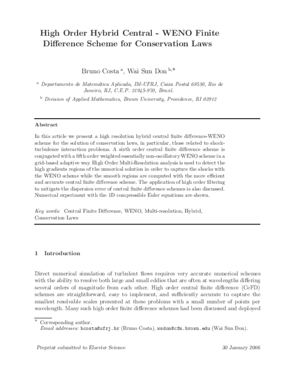 (PDF) High order Hybrid central—WENO finite difference scheme for ...