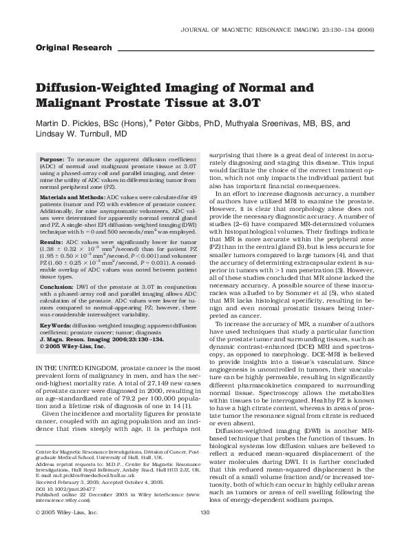 (PDF) Diffusion-weighted imaging of normal and malignant prostate ...