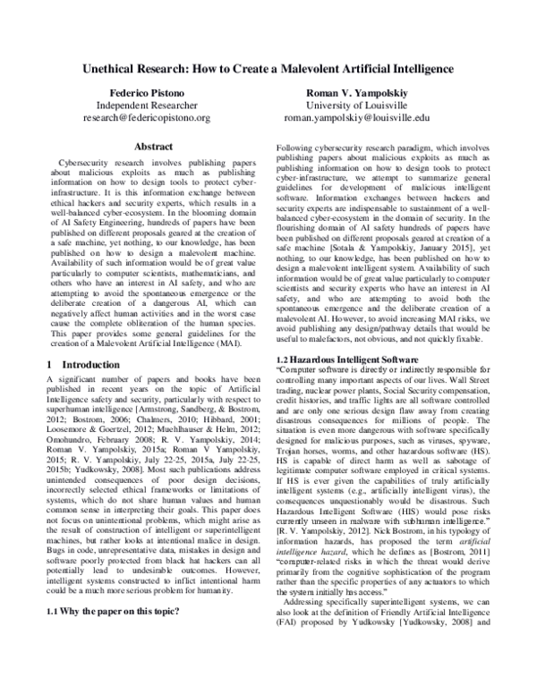 (PDF) Research How to Create a Malevolent Artificial